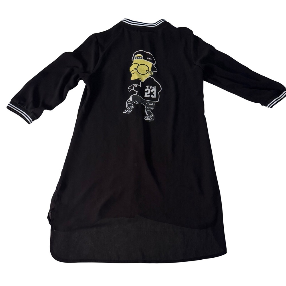 Black Streetwear Graphic Tunic Shirt Varsity Collar Bart‎ Simpson Parody 23